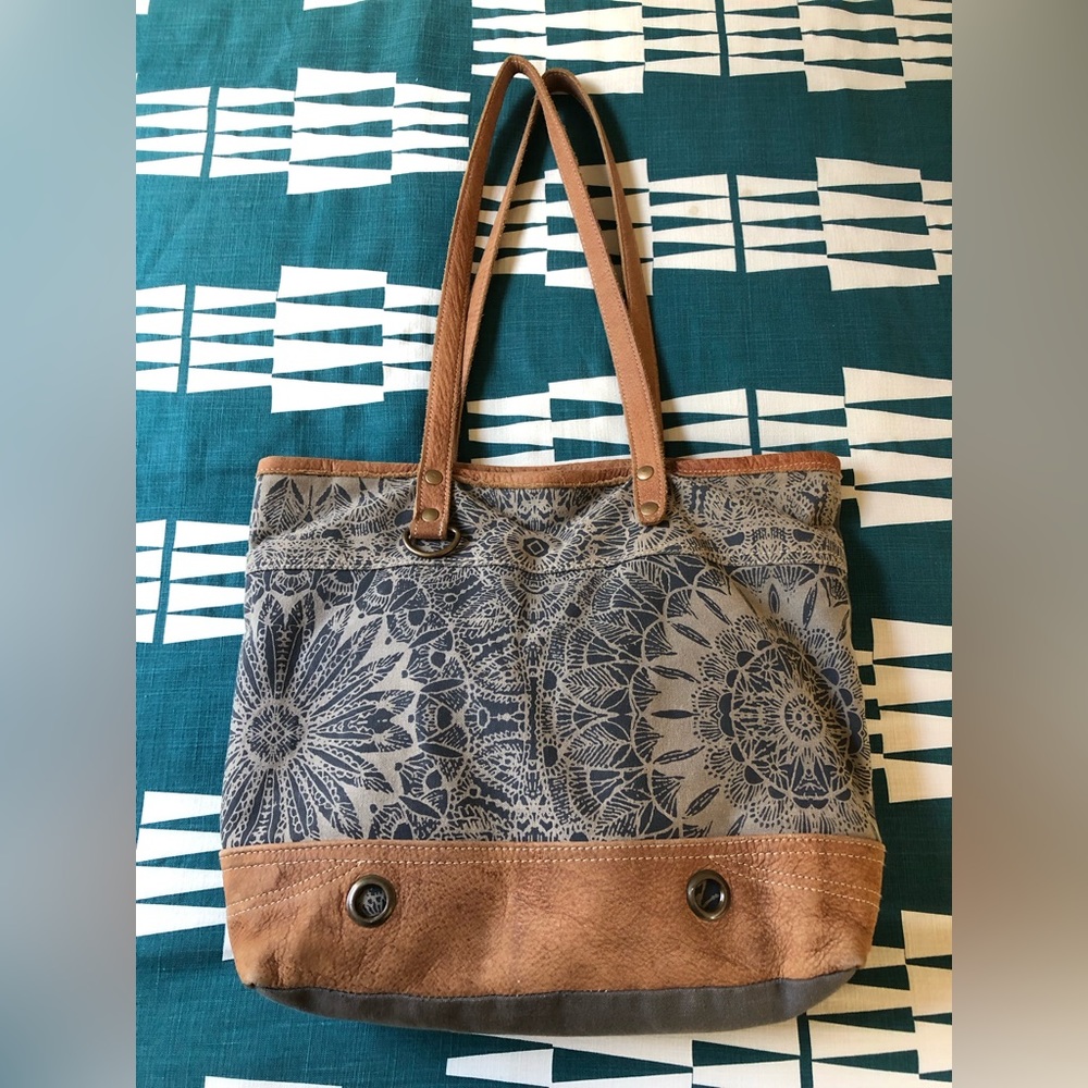Myra Upcycled Canvas Leather Tote